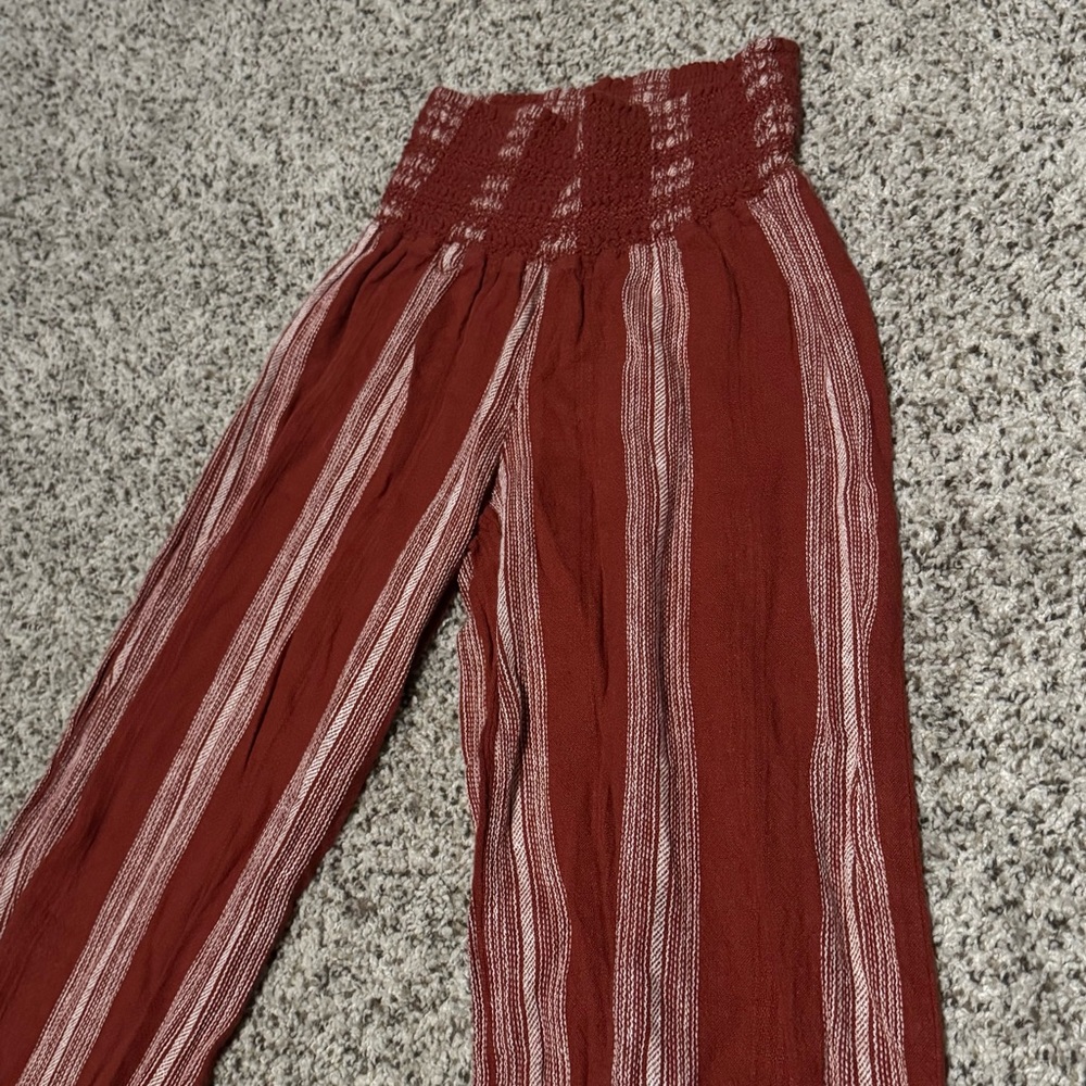 Rust Stretchy Striped Wide-Leg Pants - Women's Casual Pull-On - Picture 4 of 4